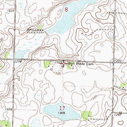Topographic Map of Ben Wade Cemetery, MN