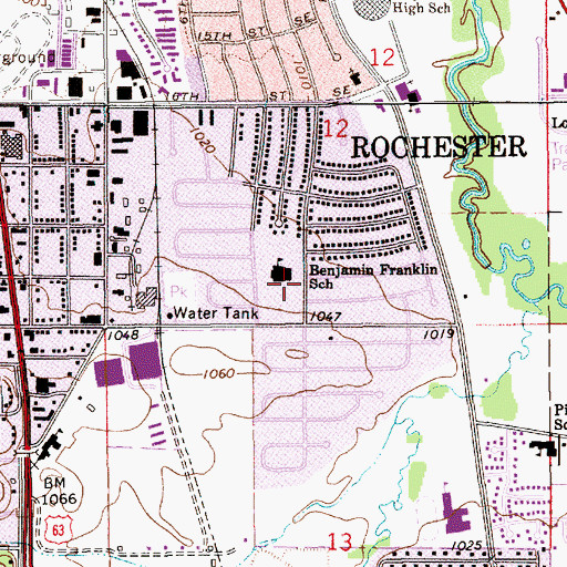 Topographic Map of Benjamin Franklin School, MN