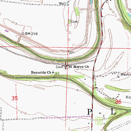Topographic Map of Saint Marys Cemetery, AR