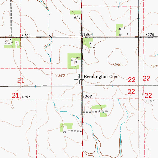 Topographic Map of Bennington Cemetery, MN