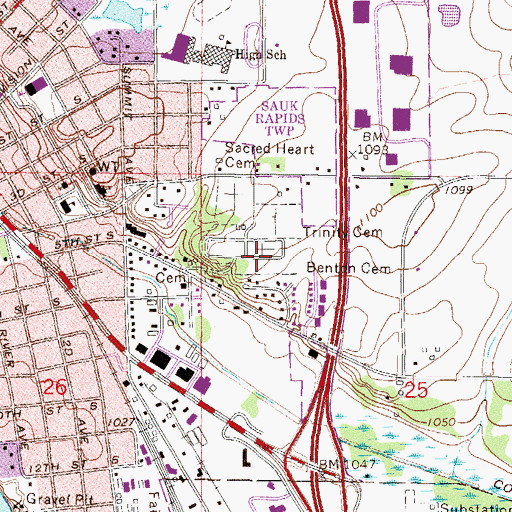 Topographic Map of Benton Cemetery, MN
