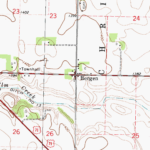 Topographic Map of Bergen, MN