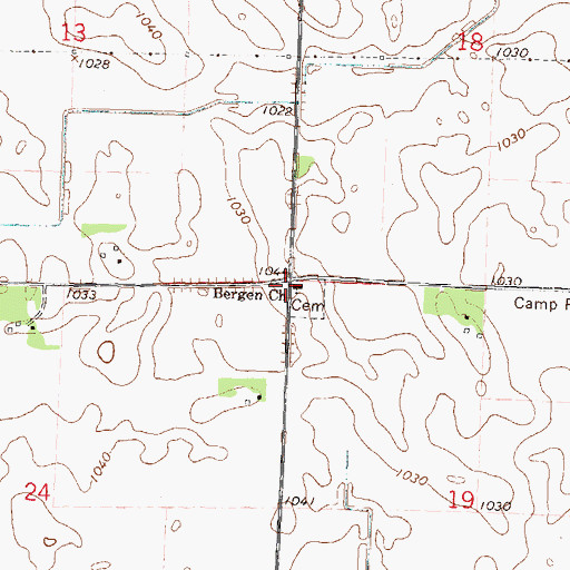 Topographic Map of Bergen Church, MN