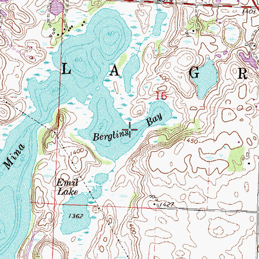 Topographic Map of Berglins Bay, MN
