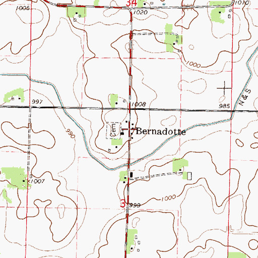 Topographic Map of Bernadotte, MN