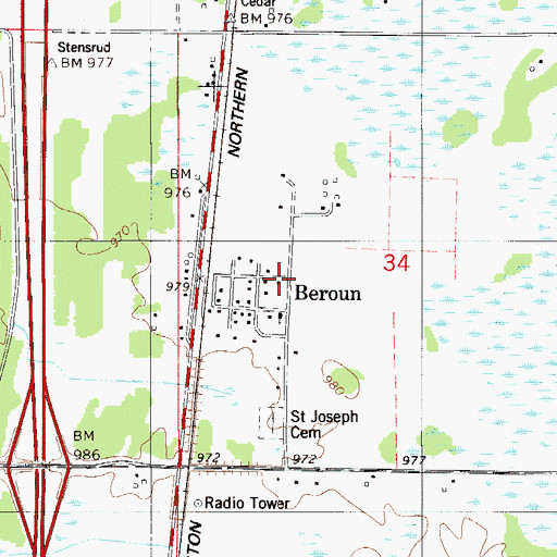 Topographic Map of Beroun, MN