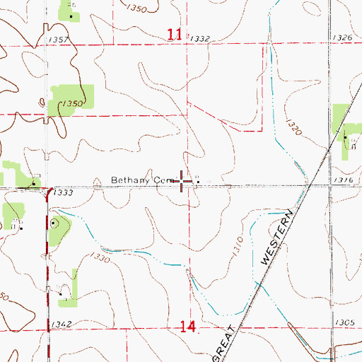 Topographic Map of Bethany Cemetery, MN