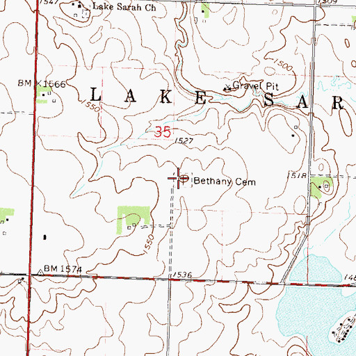 Topographic Map of Bethany Cemetery, MN