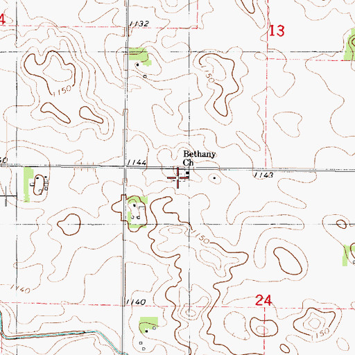 Topographic Map of Bethany Church, MN