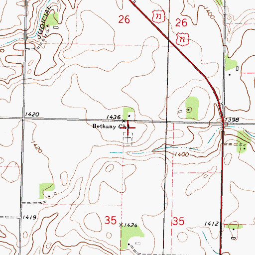 Topographic Map of Bethany Church, MN