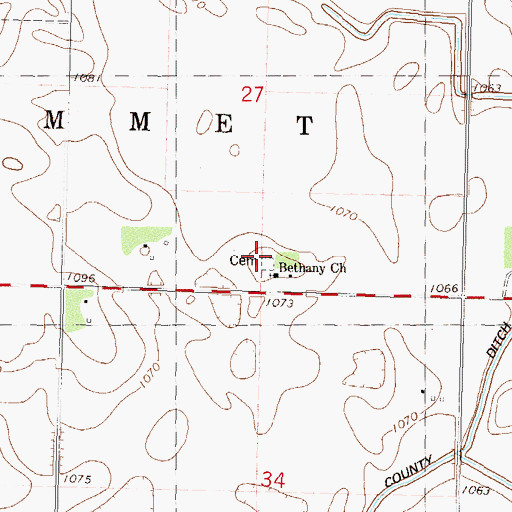 Topographic Map of Bethany Church, MN