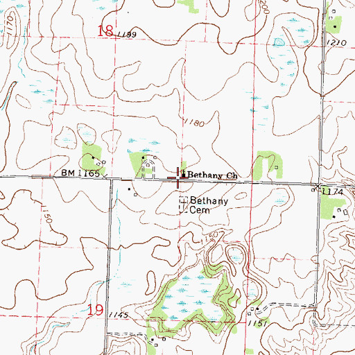 Topographic Map of Bethany Church, MN