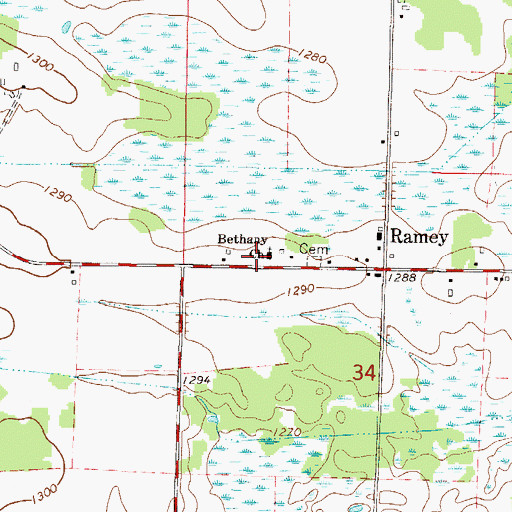 Topographic Map of Bethany Church, MN