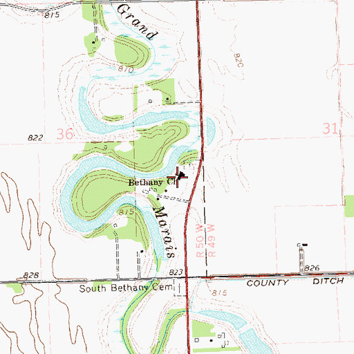 Topographic Map of Bethany Church, MN