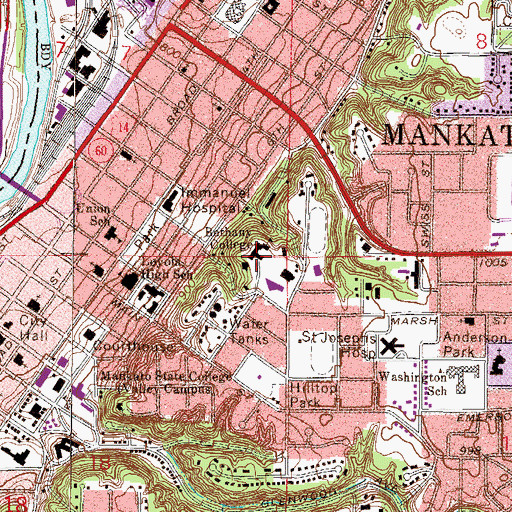 Topographic Map of Bethany Lutheran College, MN