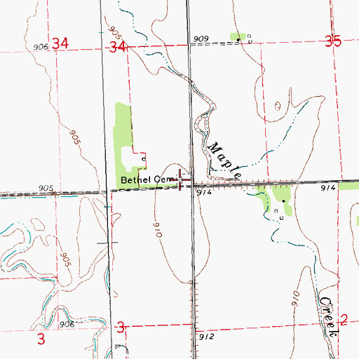 Topographic Map of Bethel Cemetery, MN
