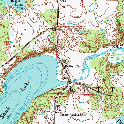 Topographic Map of Bethel Church, MN