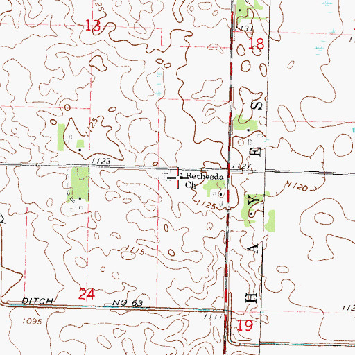 Topographic Map of Bethesda Church, MN