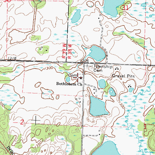 Topographic Map of Bethlehem Church, MN
