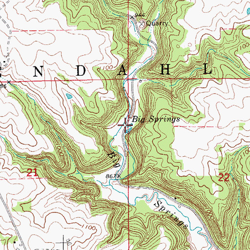 Topographic Map of Big Springs, MN