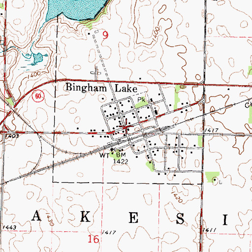 Topographic Map of Bingham Lake, MN