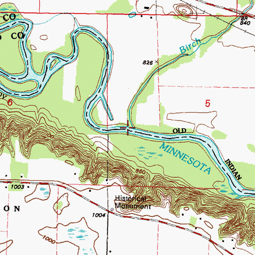 Topographic Map of Birch Coulee Creek, MN
