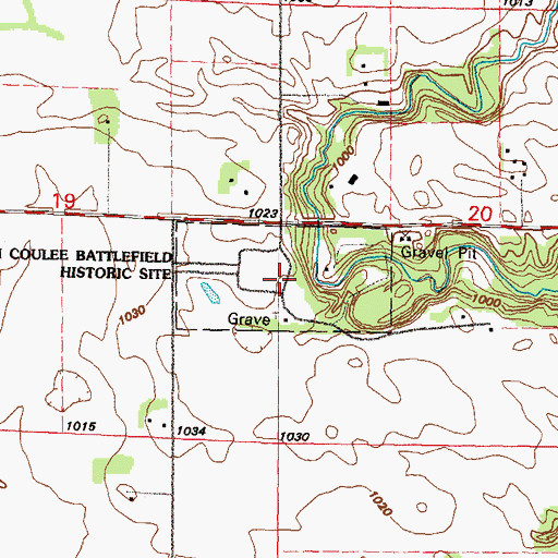 Topographic Map of Birch Coulee Battlefield State Historic Site, MN