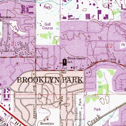 Topographic Map of Birch Grove Elementary School, MN
