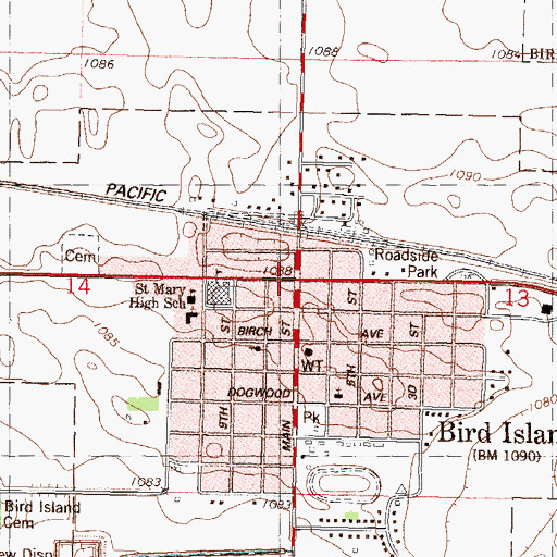 Topographic Map of Bird Island, MN