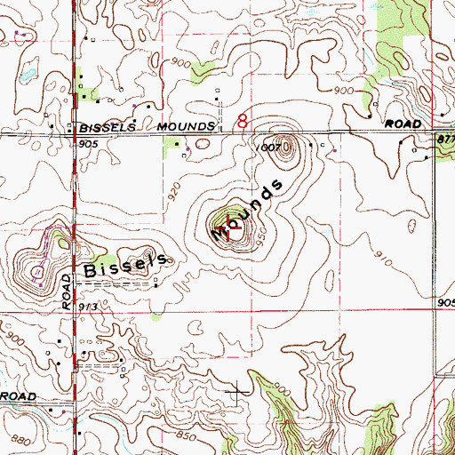 Topographic Map of Bissels Mounds, MN