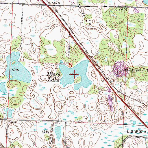 Topographic Map of Bjork Lake, MN