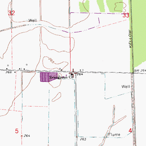 Topographic Map of Evergreen School (historical), AR