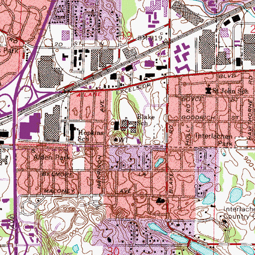 Topographic Map of Blake School, MN