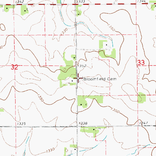 Topographic Map of Bloomfield Cemetery, MN