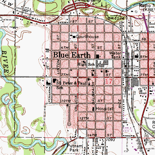 Topographic Map of Blue Earth, MN