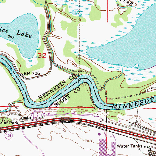 Topographic Map of Bluff Creek, MN