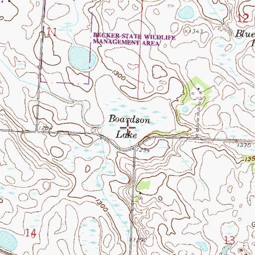 Topographic Map of Boardson Lake, MN