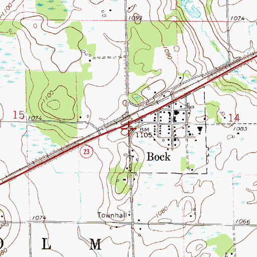Topographic Map of Bock, MN