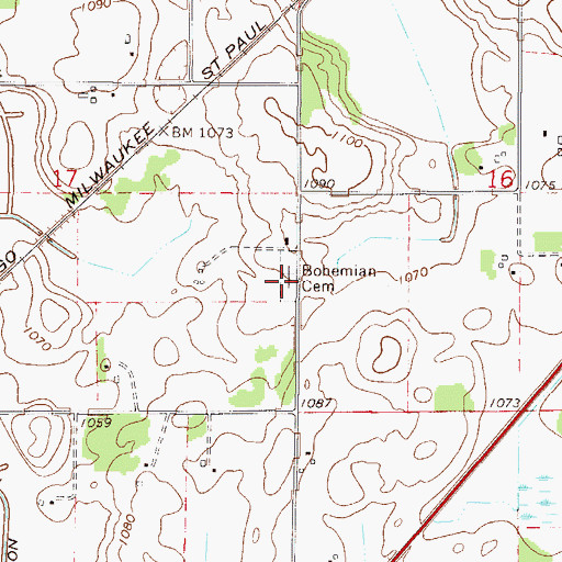 Topographic Map of Bohemian Cemetery, MN