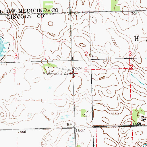 Topographic Map of Bohemian Cemetery, MN