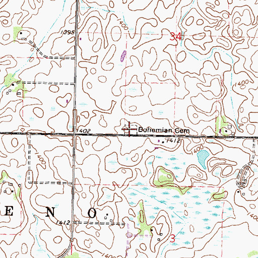 Topographic Map of Bohemian Cemetery, MN