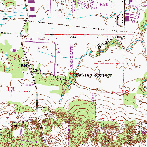 Topographic Map of Boiling Springs, MN