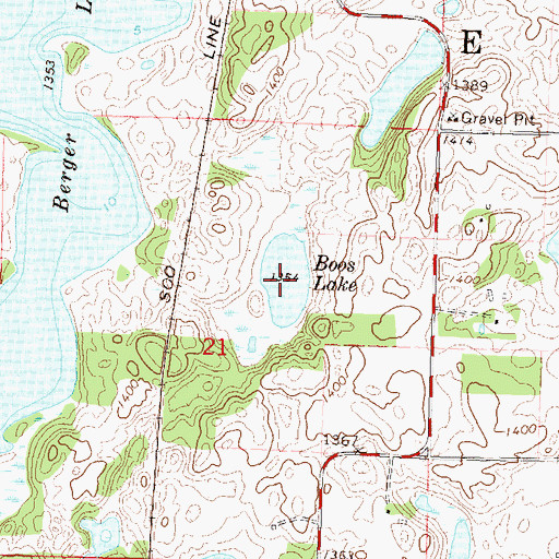 Topographic Map of Boos Lake, MN