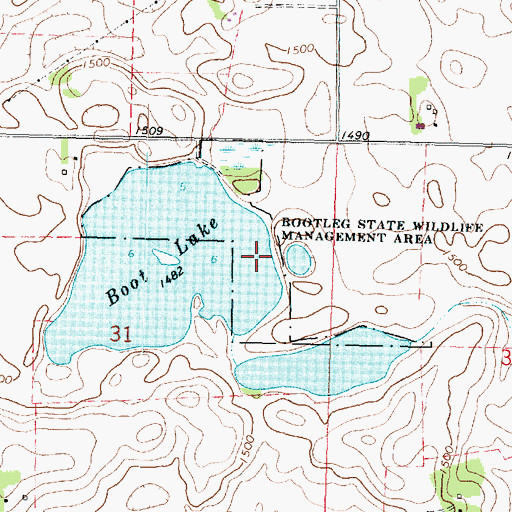 Topographic Map of Bootleg State Wildlife Management Area, MN