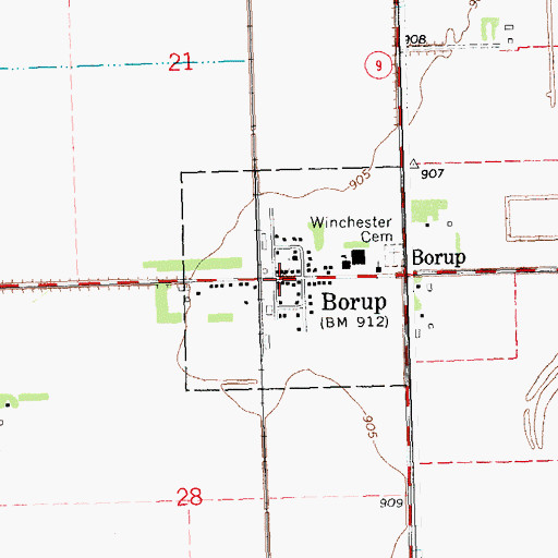 Topographic Map of Borup, MN