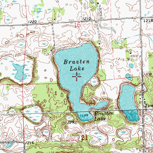 Topographic Map of Braaten Lake, MN
