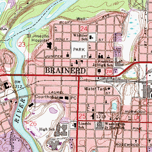 Topographic Map of Brainerd, MN
