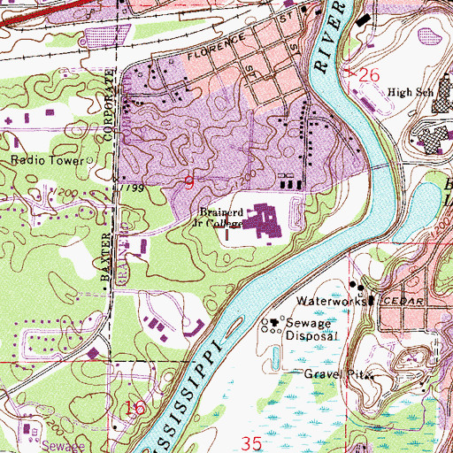 Topographic Map of Central Lakes College - Brainerd, MN