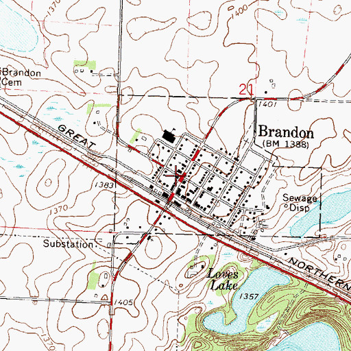Topographic Map of Brandon, MN