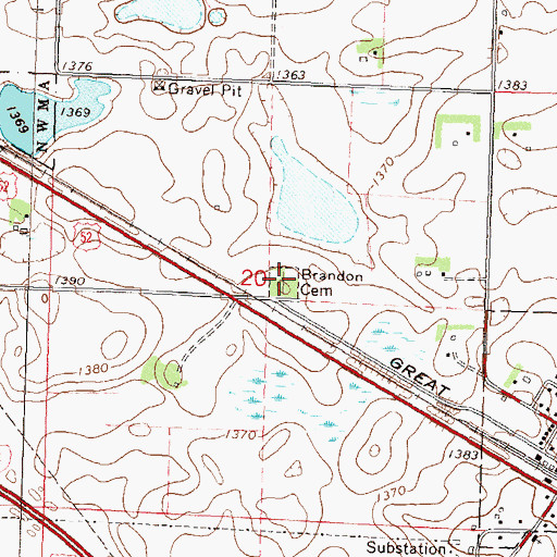 Topographic Map of Brandon Cemetery, MN